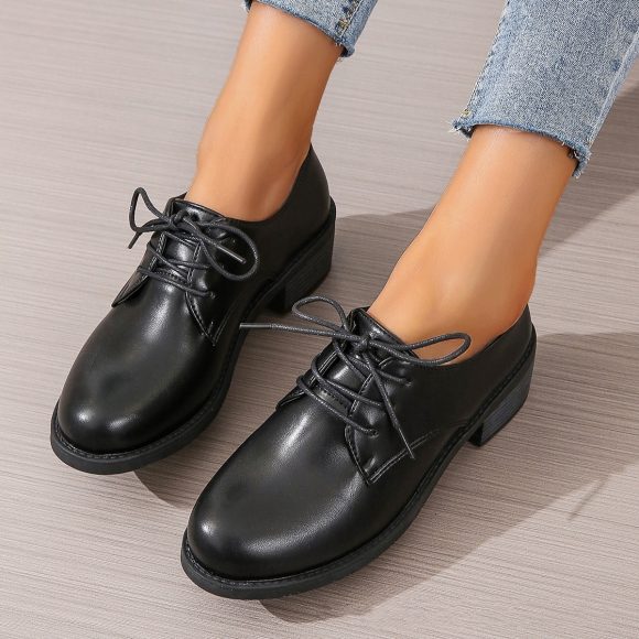 Work Black Professional Soft Sole Leather Thick Heel Women's Shoes - Image 2