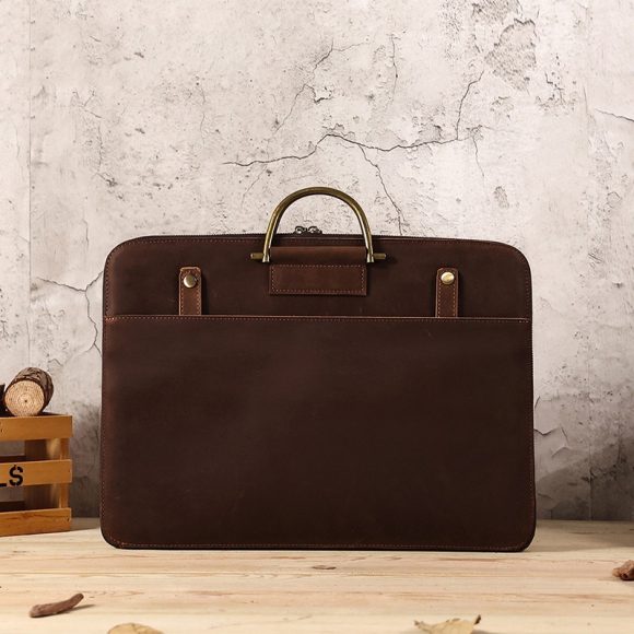 Crazy Horse Leather Men's Business Handbag Genuine Leather Computer Bag - Image 4