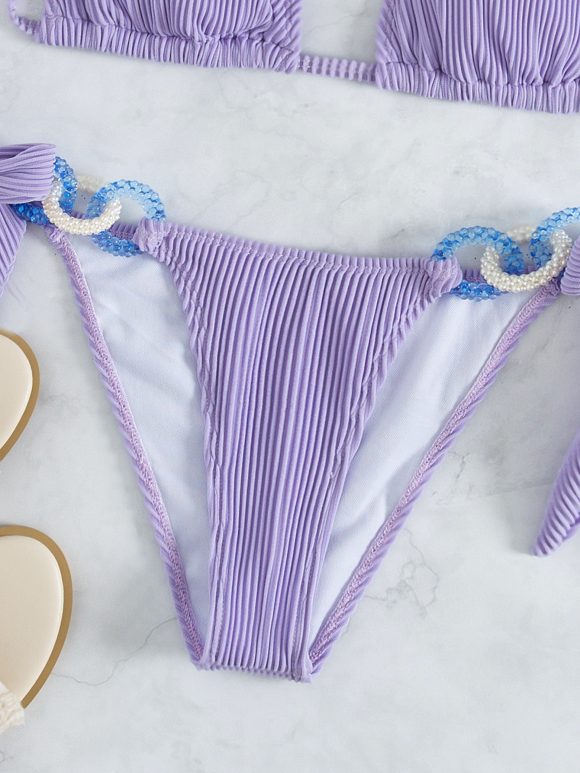 Side Tie Jewelry Solid Halter Beach Bikini - Image 4