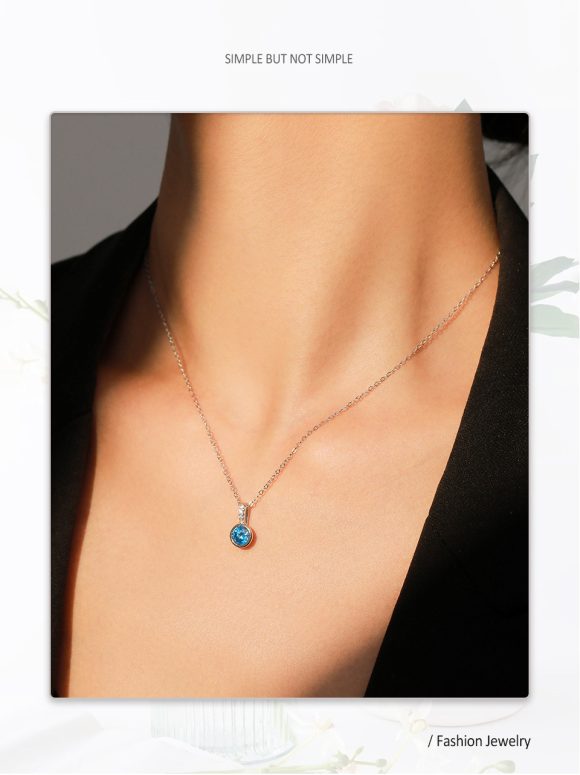 Women's Light Luxury Sea Blue Artificial Diamond Earrings Necklace - Image 8