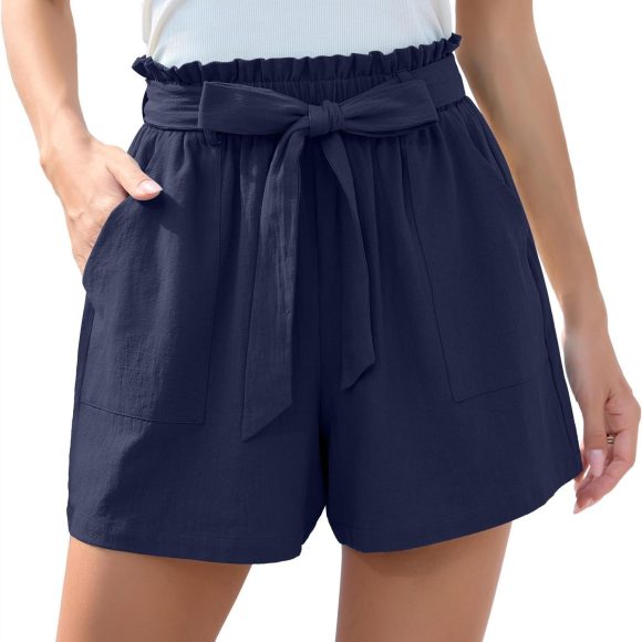 Fashion Ruffle Bow Waist Tie Shorts Summer Beach Pants With Pockets Womens Clothing - Image 8