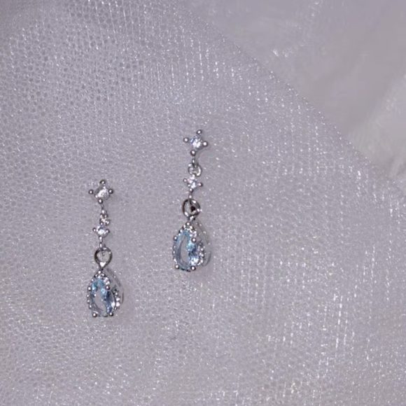 Light Blue Water Drop Earrings Zircon Temperament - Image 3