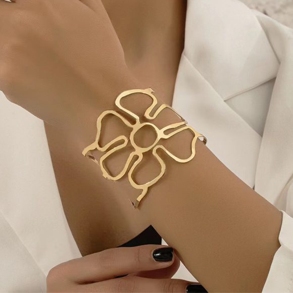 Hollow-out Petals Open-ended Bracelet - Image 2