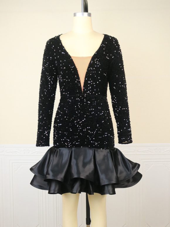 See-through Deep V-neck Sequins Dress Banquet Ball Party Short Dress - Image 8