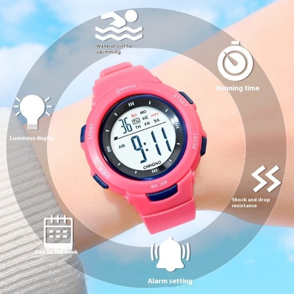 Fashion Pin Buckle Luminous Waterproof PU Strap Student Electronic Watch - Image 6
