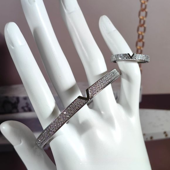 V-shaped 18K Genuine Gold Electroplated Bracelet Ring Set - Image 7
