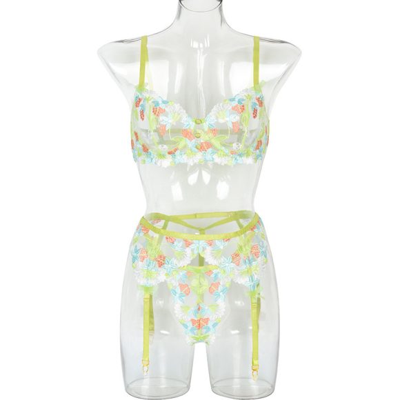 Three-piece Set Of Craft Floral Mesh Underwear Gathered - Image 2