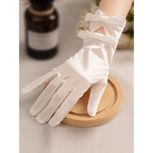 White Satin Short Gloves Lace Pearl Accessories - Image 8