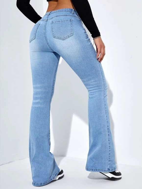 Women's Slim-fit Jeans Pants With Flared Design Fashion Casual High Waist Stretch Trousers - Image 4