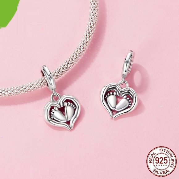 Guardian Pendant 925 Silver Creative Heart Footprints Beaded - Image 6