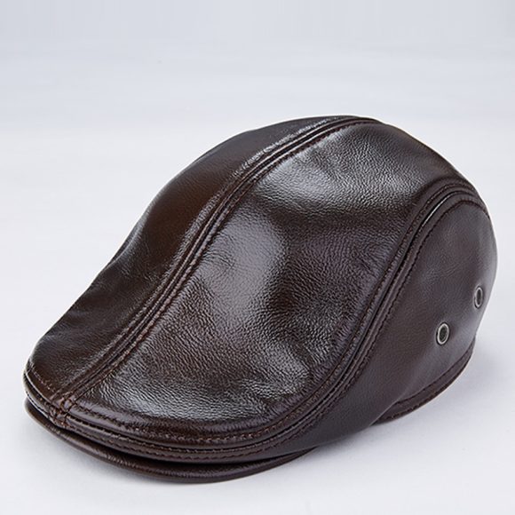 Men Genuine Cowhide With Ear Flaps Beret Hats - Image 2