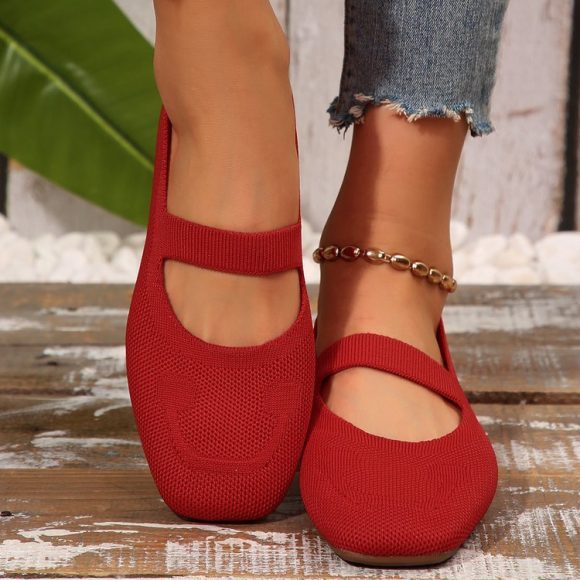 Plus Size Hollow-out Fly Knit Flat Bottom Pumps Women - Image 6