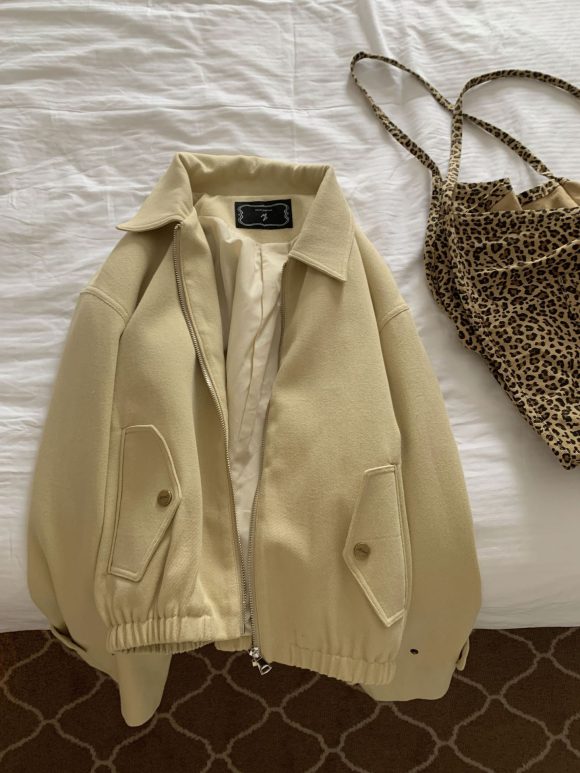 Casual Solid Color Lapel Long Sleeve Loose Slimming Zipper Coat - Image 2