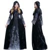 Halloween Women Medieval Gothic Witch Maleficent Horror Scary Cosplay Costume Carnival Party Ghost Long Black Hooded Dress - Image 5
