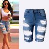High waist personality, hole, middle pants, street fashion, the same paragraph, wild slim stretch pants, large size