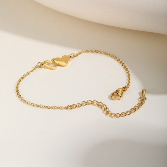 Stainless Steel Doppel Herz Bracelet Gold Women's - Image 3