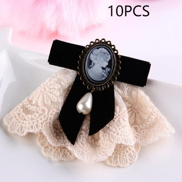 Vintage Handmade Lace Pearl Velvet Sweater Pin Coat Bow Brooch - Image 7