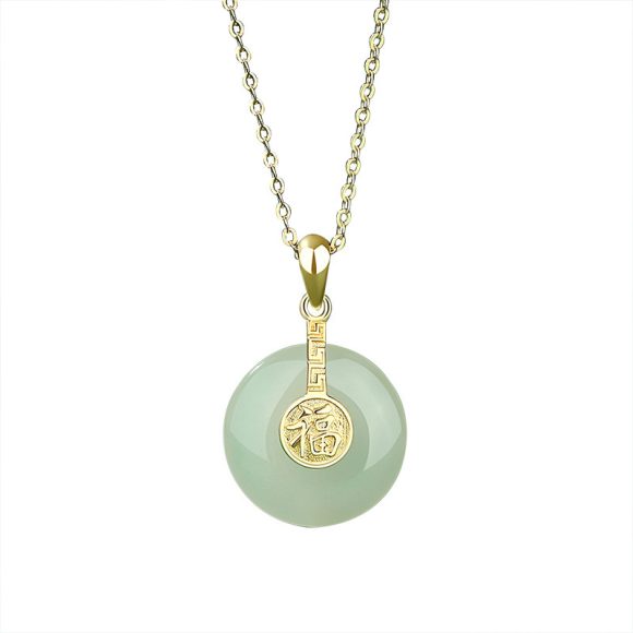 The New Nafu Peace Button And Field Jade Necklace Female Retro Chinese Style Fu Character 18K Gold Collarbone Chain Country Tide Sterling Silver - Image 2