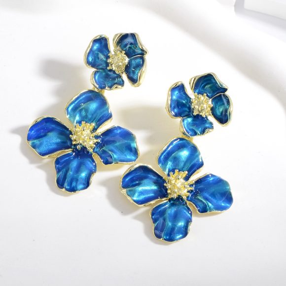 Drop Oil Camellia Earrings Hong Kong Style Retro - Image 5