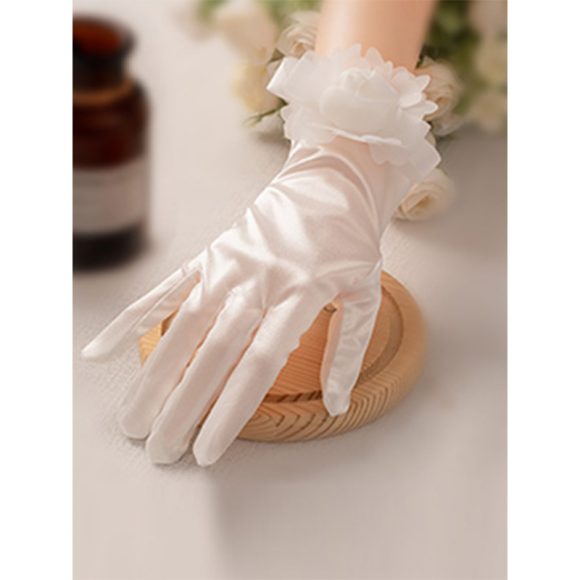 White Satin Short Gloves Lace Pearl Accessories - Image 9