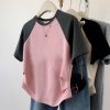 Women's Cotton Stretch Crew Neck Short Sleeve Stitching Top - Image 2