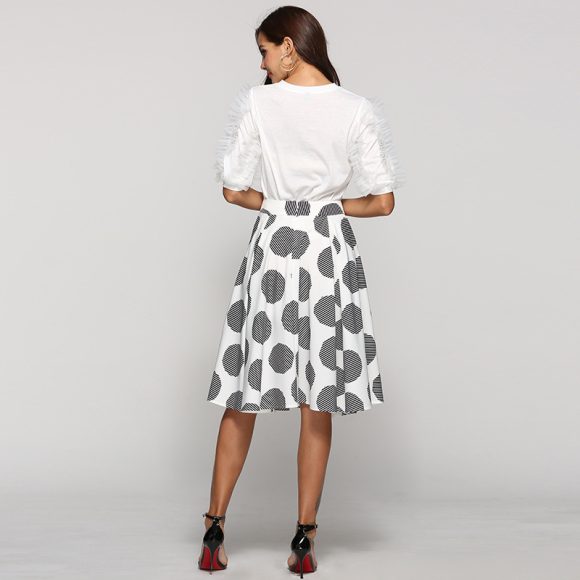 Large Polka Dot Round Slim Fit Mid-Length Skirt With Large Hem - Image 5