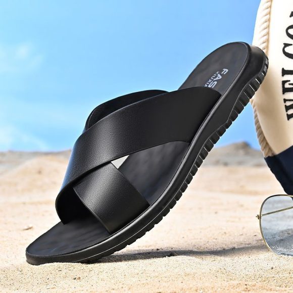 Men's Casual Soft Leather Soft Bottom Non-slip Slippers - Image 5