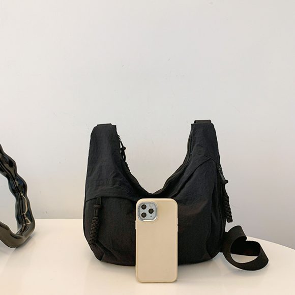 Washed Wrinkled Nylon Shoulder Travel Messenger Bag - Image 4