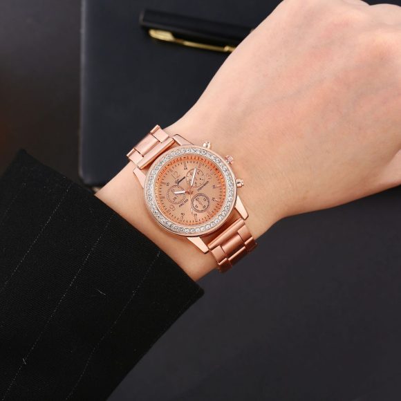 Geneva Steel Belt Gold Quartz Watch - Image 6