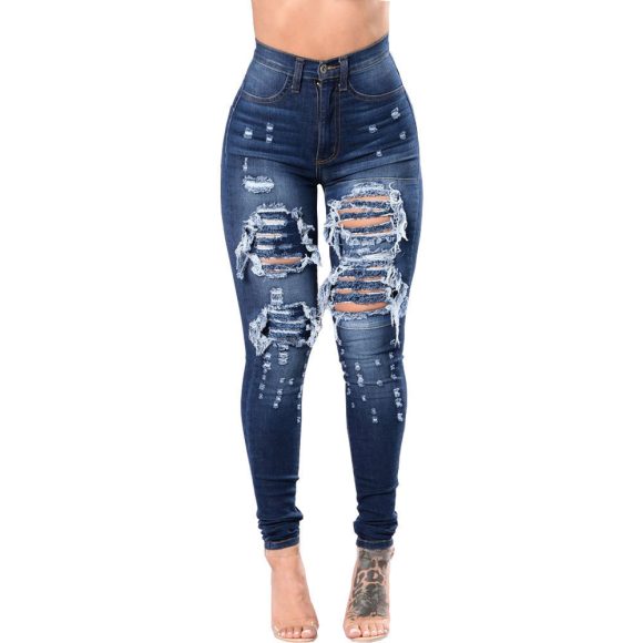 Women's Ripped Denim Washed Denim Pants - Image 3