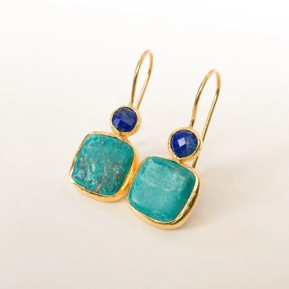 Simple Geometric Square Turquoise Women's Earrings - Image 3