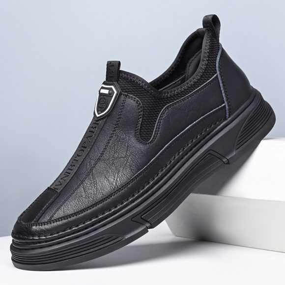 Solid Color Casual Round Toe Leather Shoes For Men - Image 5