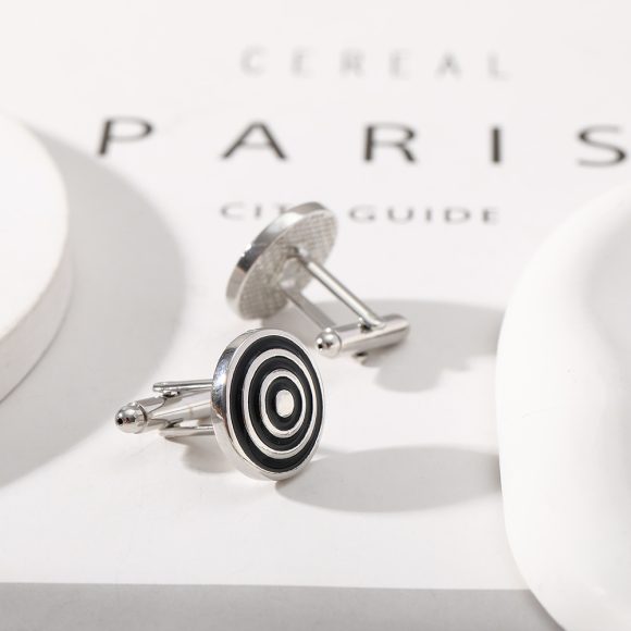 European And American Round Geometric Black Gemstone Cufflinks - Image 7