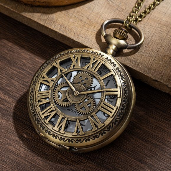 Hollow Classical Mechanical Parts Bronze Mechanical Pocket Watch - Image 2
