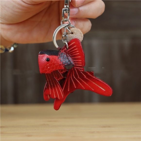 First Layer Cowhide Small Goldfish Handbag Pendant Keychain - Image 8
