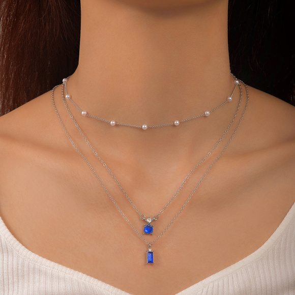 Vintage Grandmother Blue Green Pearl Multilayer Simplicity Necklace - Image 7