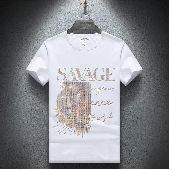 European Goods Round Neck Rhinestone Hot Fixed Short Sleeve T-shirt - Image 3