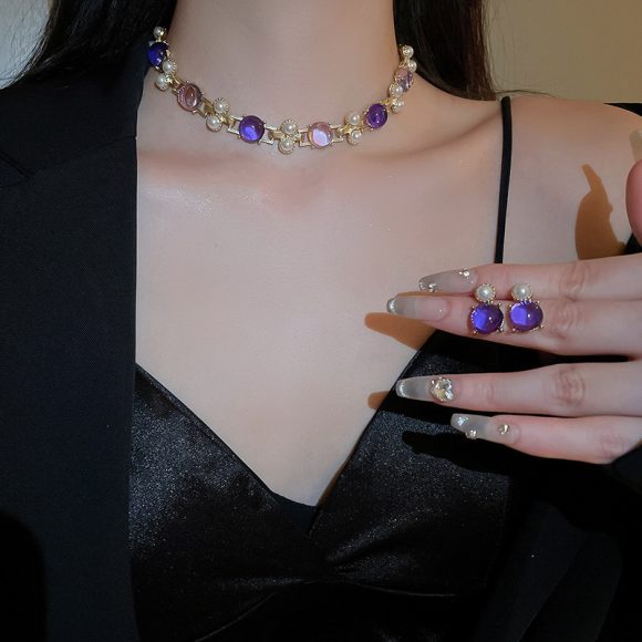 Silver Needle Pearl Round Studs Necklace Suit - Image 3