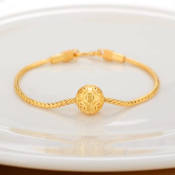 Alluvial Gold Ancient Gold Color Pure Copper Blessing Card Lucky Beads Bracelet - Image 7