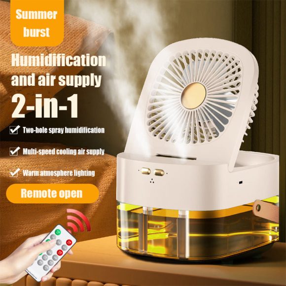 Humidifying Spray Fan Desktop Remote Control Timing Mini Air Cooler Big Wind Mute USB Charging Fan - Image 4