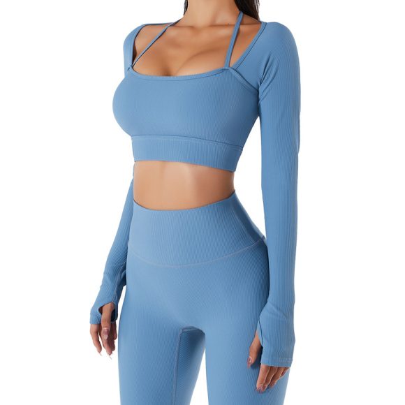 Sports Top Women's Quick-drying Workout Clothes With Chest Pad Slim Fit Skinny Long Sleeve Yoga Wear - Image 3