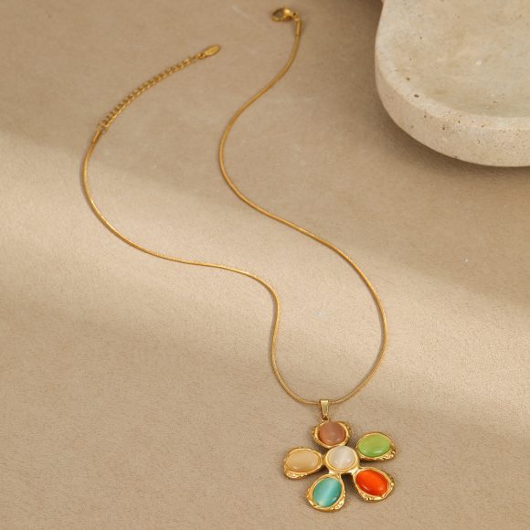 Colorful Opal Hammered Flower Earrings Suit - Image 4