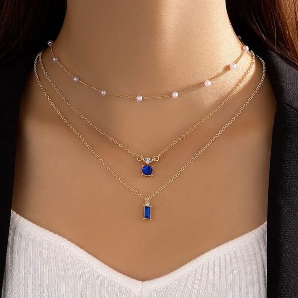 Vintage Grandmother Blue Green Pearl Multilayer Simplicity Necklace - Image 3