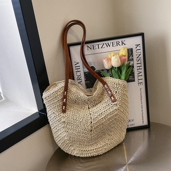 Straw Bag Holiday Shoulder Bag Fashion Woven Tote Bag - Image 5