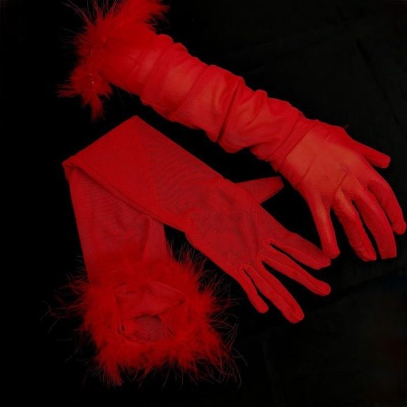 Sexy Black Silk Gloves 55CM Super Long Stretch Black Feather - Image 9