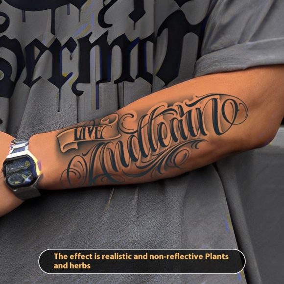 English Letters Tattoo Sticker Male Waterproof And Durable Floral Word Arm Herbal Semi-permanent