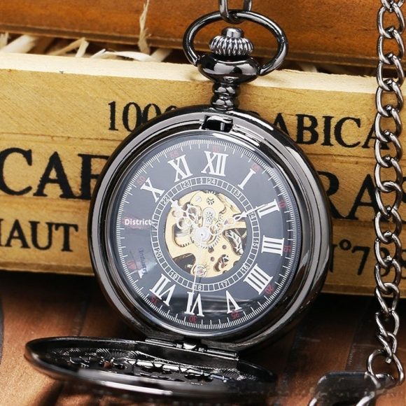 Mechanical Pocket Watch Retro Large Gun Color Spider Web Flip - Image 4