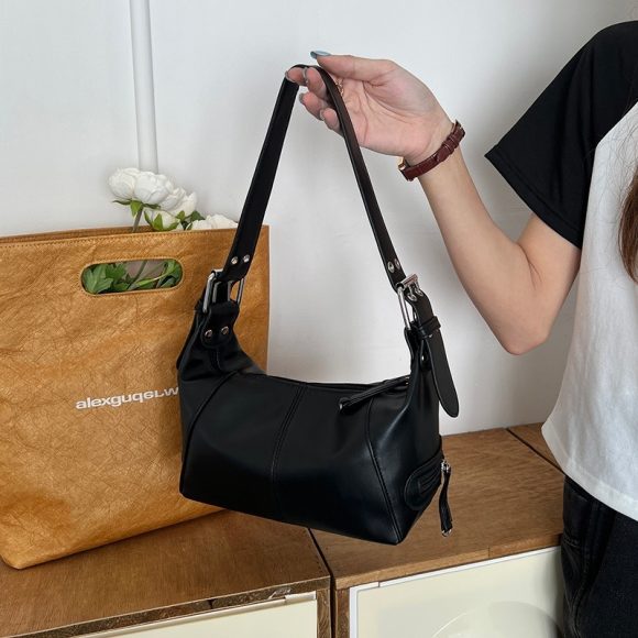 Retro Leather Zip One Shoulder Portable Underarm Bag - Image 2