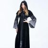 Halloween Women Medieval Gothic Witch Maleficent Horror Scary Cosplay Costume Carnival Party Ghost Long Black Hooded Dress - Image 2
