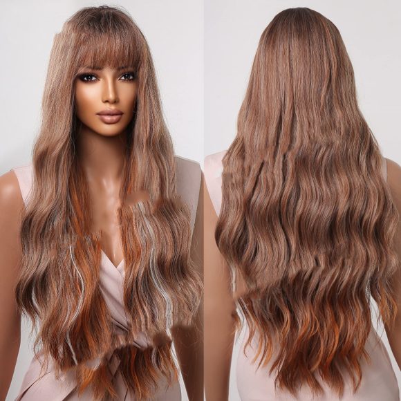 Dark Brown Dyed Light Brown Bangs Long Curly Hair Wigs Mechanism Headgear - Image 10